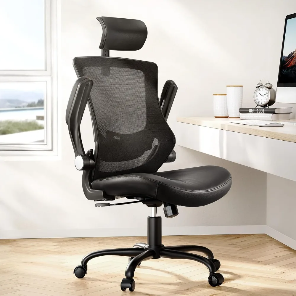 Office Chair Ergonomic Desk-Chair: Mesh Back Computer Chair with PU Leather Seat,Adjustable Lumbar Support&Flip-up Armrests,
Office Chair Ergonomic Desk-Chair: Mesh Back Computer Chair with PU Leather Seat,Adjustable Lumbar Support&Flip-up Armrests,