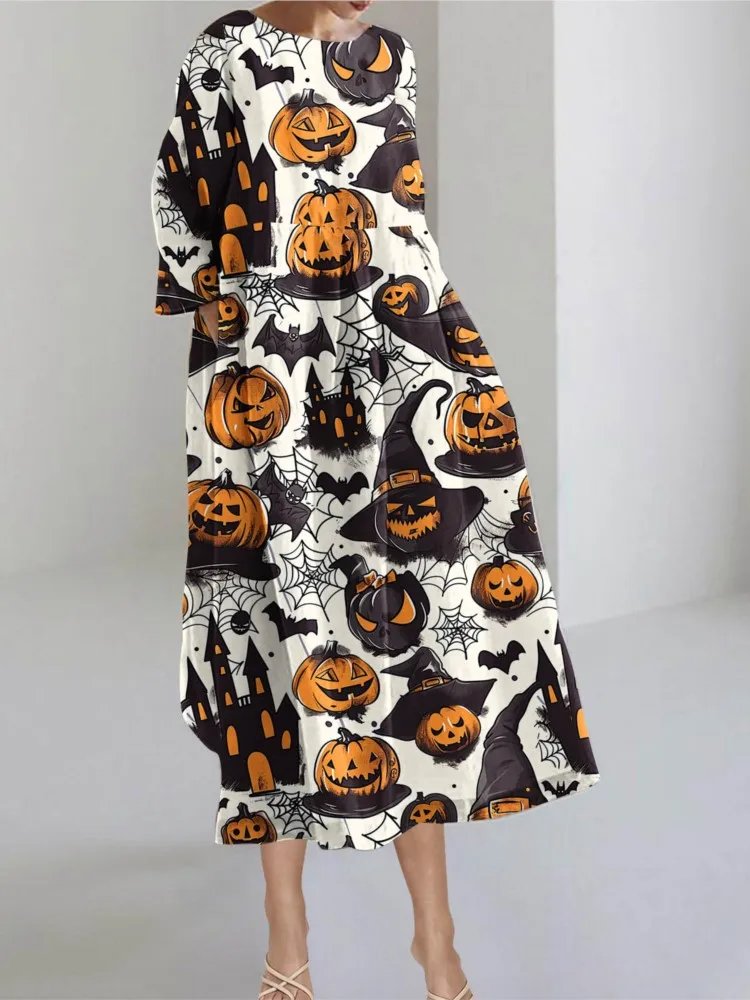 Halloween Carnival Women Round Neck Three-quarter Sleeve Midi-Length Female Dresses Casual Halloween Print Women's Dress
Halloween Carnival Women Round Neck Three-quarter Sleeve Midi-Length Female Dresses Casual Halloween Print Women's Dress