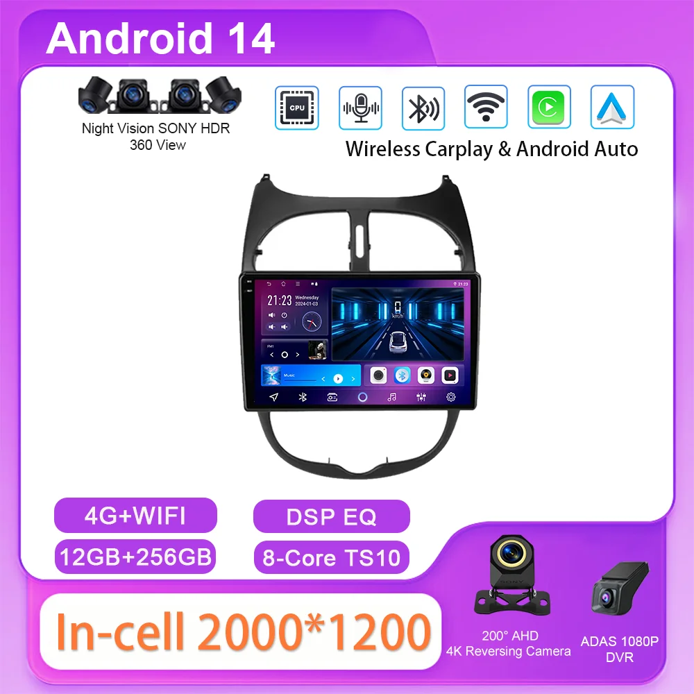 Car Android Radio Stereo GPS Navigation For PEUGEOT 206 206CC 206SW 2001 - 2016 Auto Multimidia Video Player Carplay NO 2DIN DVD
Car Android Radio Stereo GPS Navigation For PEUGEOT 206 206CC 206SW 2001 - 2016 Auto Multimidia Video Player Carplay NO 2DIN DVD