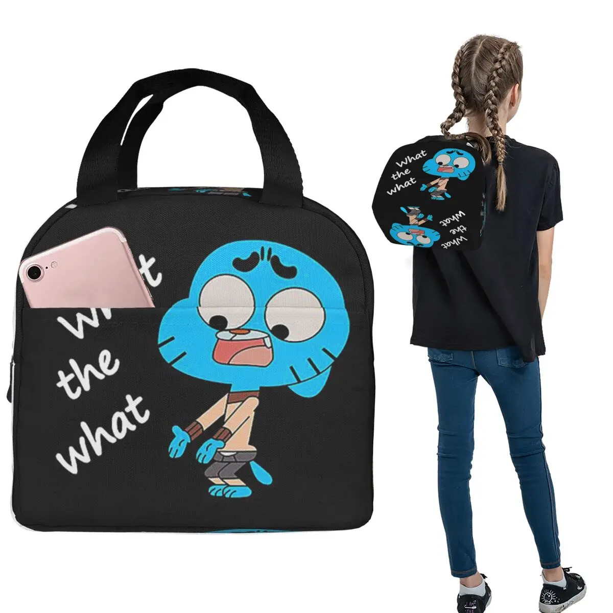 The Amazing World Of Gumball What The What Insulated Lunch Bag for Women Kids Portable Food Boxes Thermal Lunch Box Tote
The Amazing World Of Gumball What The What Insulated Lunch Bag for Women Kids Portable Food Boxes Thermal Lunch Box Tote
