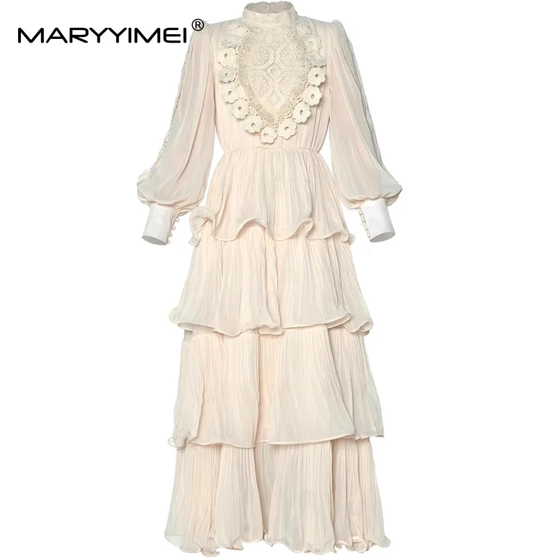 MARYYIMEI Solid Lantern Sleeve Slim Maxi Dress For Women Stand collar High waist Hollow Out Flounced Edge Ball Gown Dresses
MARYYIMEI Solid Lantern Sleeve Slim Maxi Dress For Women Stand collar High waist Hollow Out Flounced Edge Ball Gown Dresses