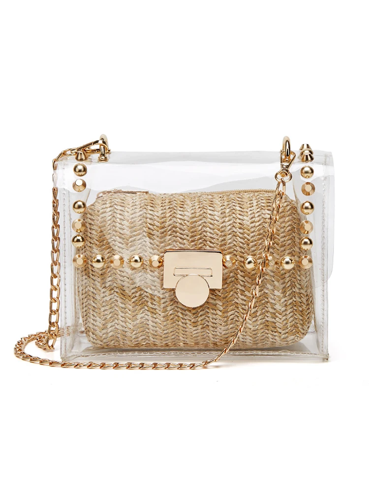 Fashion chain decorative waterproof PVC chain transparent shoulder bag Messenger bag transparent chain bag woven clutch bag
Fashion chain decorative waterproof PVC chain transparent shoulder bag Messenger bag transparent chain bag woven clutch bag