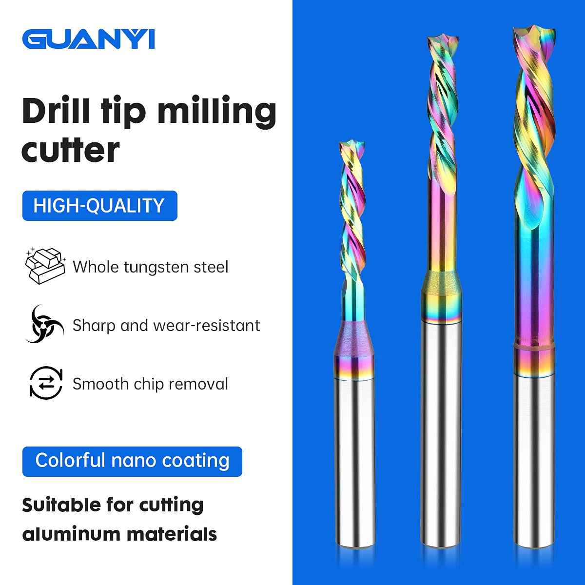 GUANYI Double-Edged Coated Drill Bit Milling Cutter Tungsten Steel Cnc Milling Cutter Is Suitable For Aluminum Material Cutting
GUANYI Double-Edged Coated Drill Bit Milling Cutter Tungsten Steel Cnc Milling Cutter Is Suitable For Aluminum Material Cutting