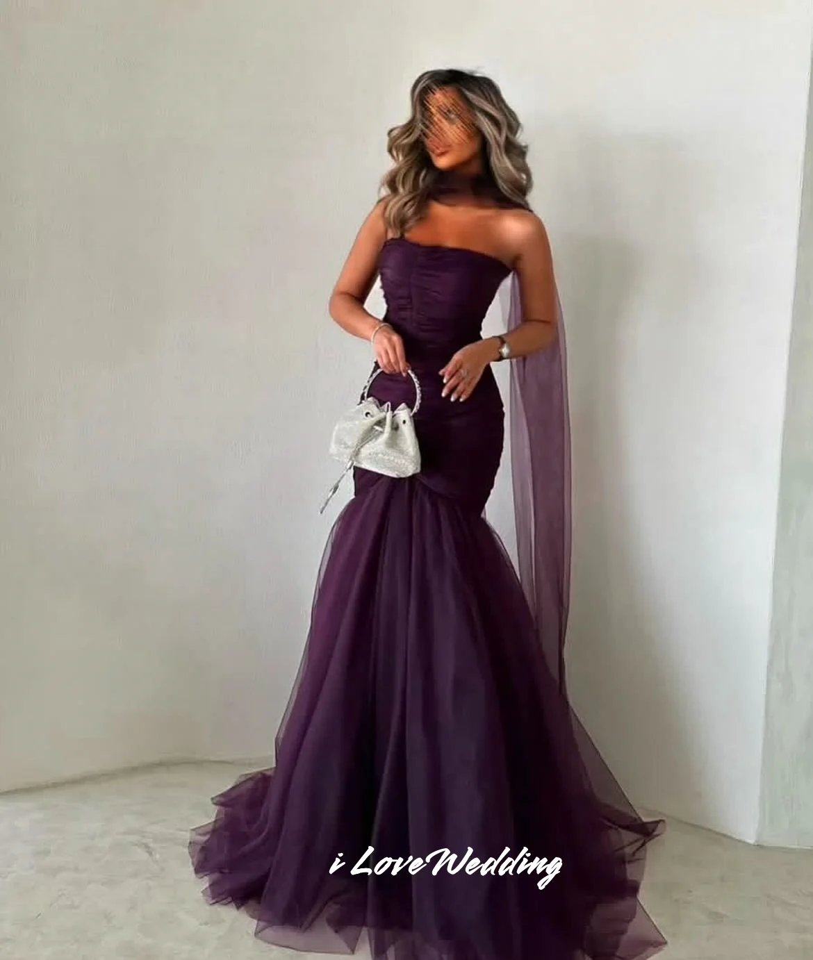 Purple Strapless Evening Dress 2025 Sleeveless Mermaid Prom Dress Pleat Sweep Train Floor-Length Wedding Party Dress Customized 
Purple Strapless Evening Dress 2025 Sleeveless Mermaid Prom Dress Pleat Sweep Train Floor-Length Wedding Party Dress Customized