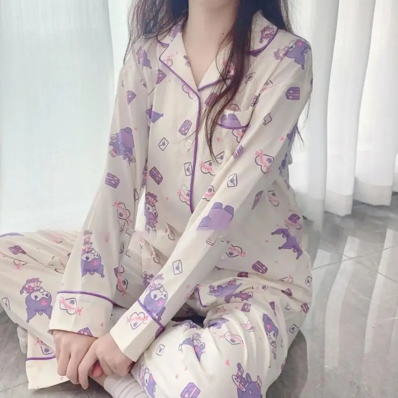 Kuromi Spring and Autumn Pajamas 2Pcs Sanrio Kawaii Long Sleeve Trousers New Style Fashion Girls Student Thin Style Homeclothing
Kuromi Spring and Autumn Pajamas 2Pcs Sanrio Kawaii Long Sleeve Trousers New Style Fashion Girls Student Thin Style Homeclothing