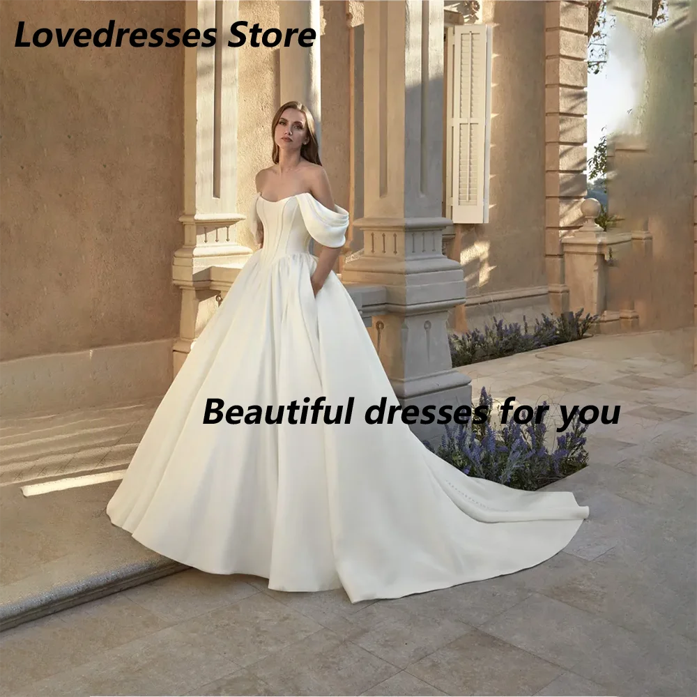 Modern Gorgeous Ball Gown Wedding Dresses Customized Off Shoulder Simple Satin A Line Sweep Train Corset Bridal Dress
Modern Gorgeous Ball Gown Wedding Dresses Customized Off Shoulder Simple Satin A Line Sweep Train Corset Bridal Dress