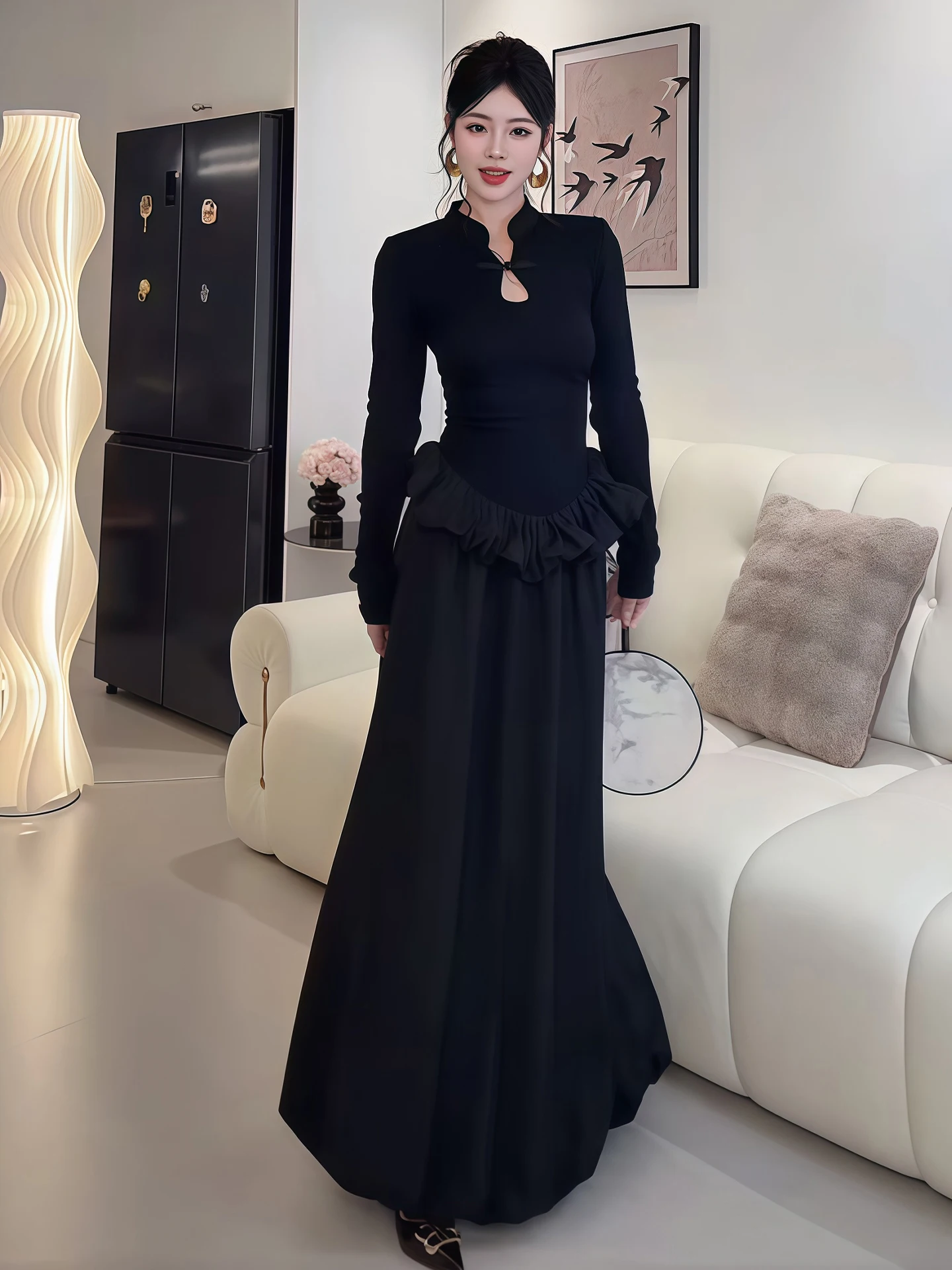 New Chinese Style Long Sleeve Stand Collar Floral Print Dress Women's Spring Slimming High Waist A-Line Dress Fashionable Design
New Chinese Style Long Sleeve Stand Collar Floral Print Dress Women's Spring Slimming High Waist A-Line Dress Fashionable Design