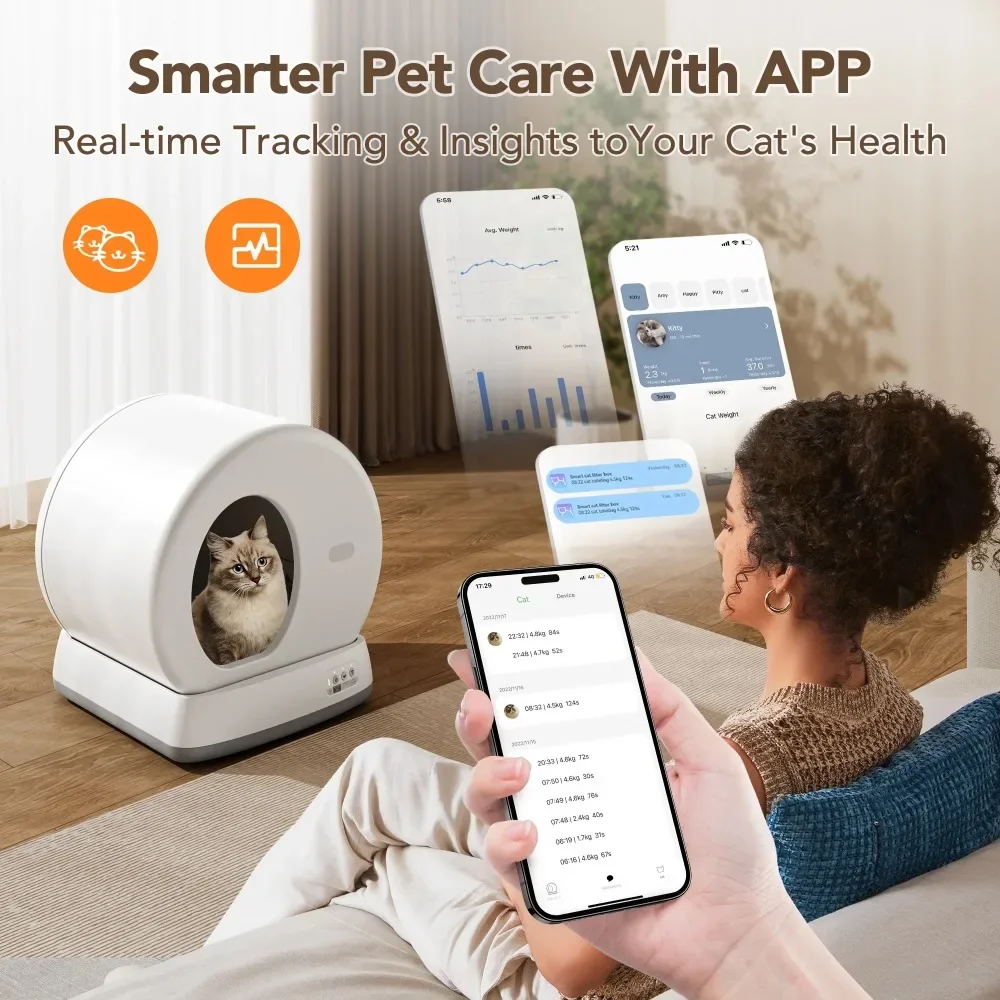 Modern Automatic Cat Litter Box with APP Control, Safety Sensors, Odor Isolation&Health Monitoring, Self-Cleaning Cat Litter Box
Modern Automatic Cat Litter Box with APP Control, Safety Sensors, Odor Isolation&Health Monitoring, Self-Cleaning Cat Litter Box