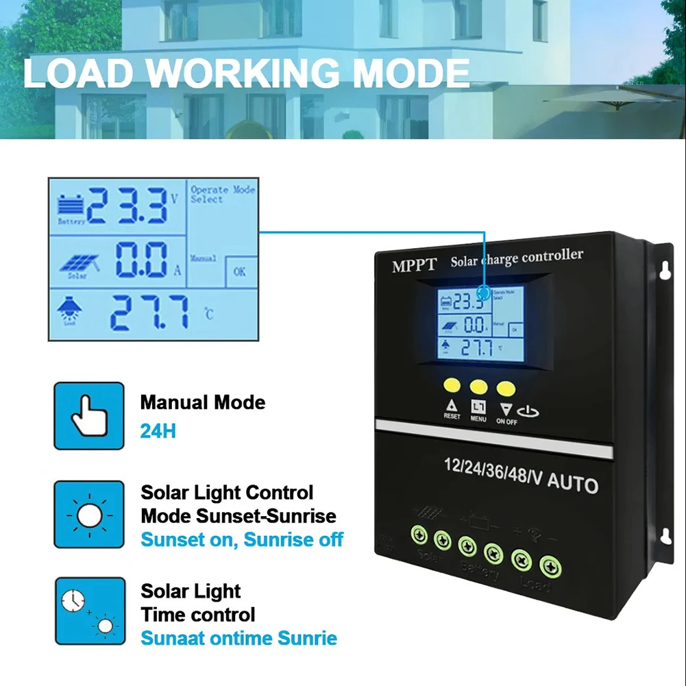 12V 24V 36V 48V Controller 100A Solar Controller 7 Operation Modes Dual USB Charging Ports High Temperature Environments
12V 24V 36V 48V Controller 100A Solar Controller 7 Operation Modes Dual USB Charging Ports High Temperature Environments