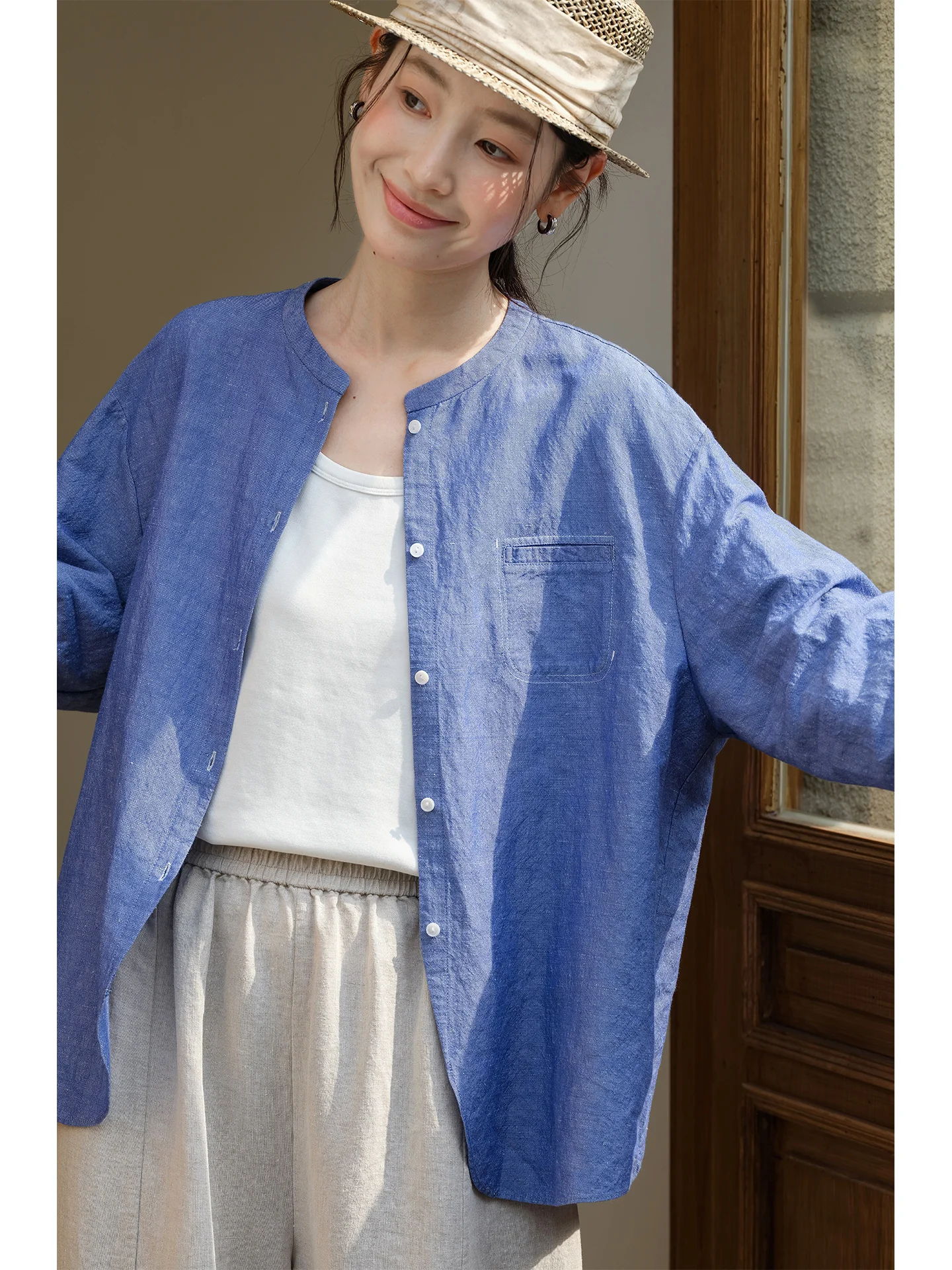 lectual Blue Striped Linen Cotton irt Thin Sle Spring New Arrival Women's Straight Cut Long Sve round Ne irt
lectual Blue Striped Linen Cotton irt Thin Sle Spring New Arrival Women's Straight Cut Long Sve round Ne irt