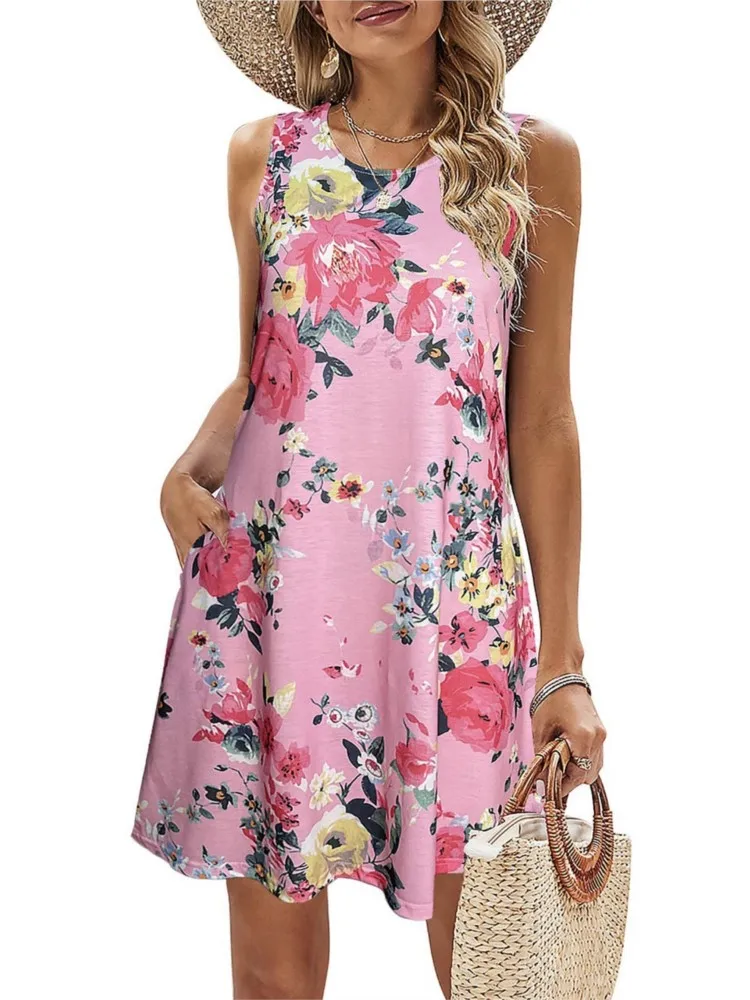Fashion Floral Print Dress Lady Casual O Neck Sleeveless Loose Dresses For Women Summer Boho Holiday Beach Skirt Womens Clothing
Fashion Floral Print Dress Lady Casual O Neck Sleeveless Loose Dresses For Women Summer Boho Holiday Beach Skirt Womens Clothing