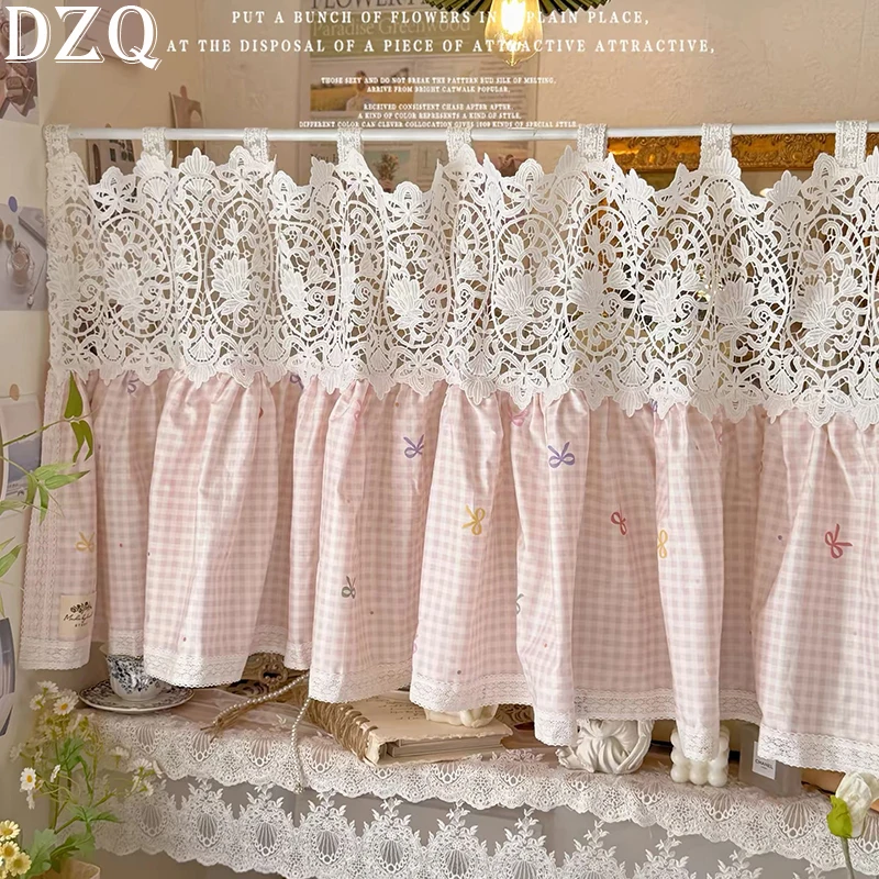 French Sweet Lace Hollow-out Patchwork Short Curtains for Kitchen Top Tab Pink Plaid Half Curtain/Valance for Living Room #A697
French Sweet Lace Hollow-out Patchwork Short Curtains for Kitchen Top Tab Pink Plaid Half Curtain/Valance for Living Room #A697