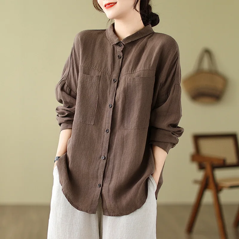 2025 Autumn New Artistic Loose Solid Color Cotton and Hemp Collar Long Sleeve Pocket Shirt Women's Casual Button Open Shirt
2025 Autumn New Artistic Loose Solid Color Cotton and Hemp Collar Long Sleeve Pocket Shirt Women's Casual Button Open Shirt