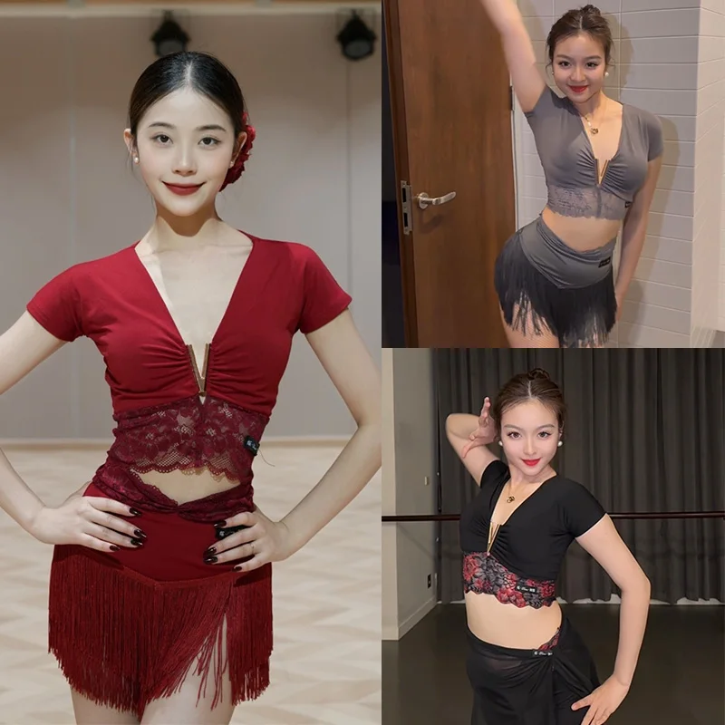 New Latin Dance Costume Women Short Sleeves Lace Blouse Tassel Skirt Cha Cha Samba Dance Practice Performance Dancewear DNV23754
New Latin Dance Costume Women Short Sleeves Lace Blouse Tassel Skirt Cha Cha Samba Dance Practice Performance Dancewear DNV23754