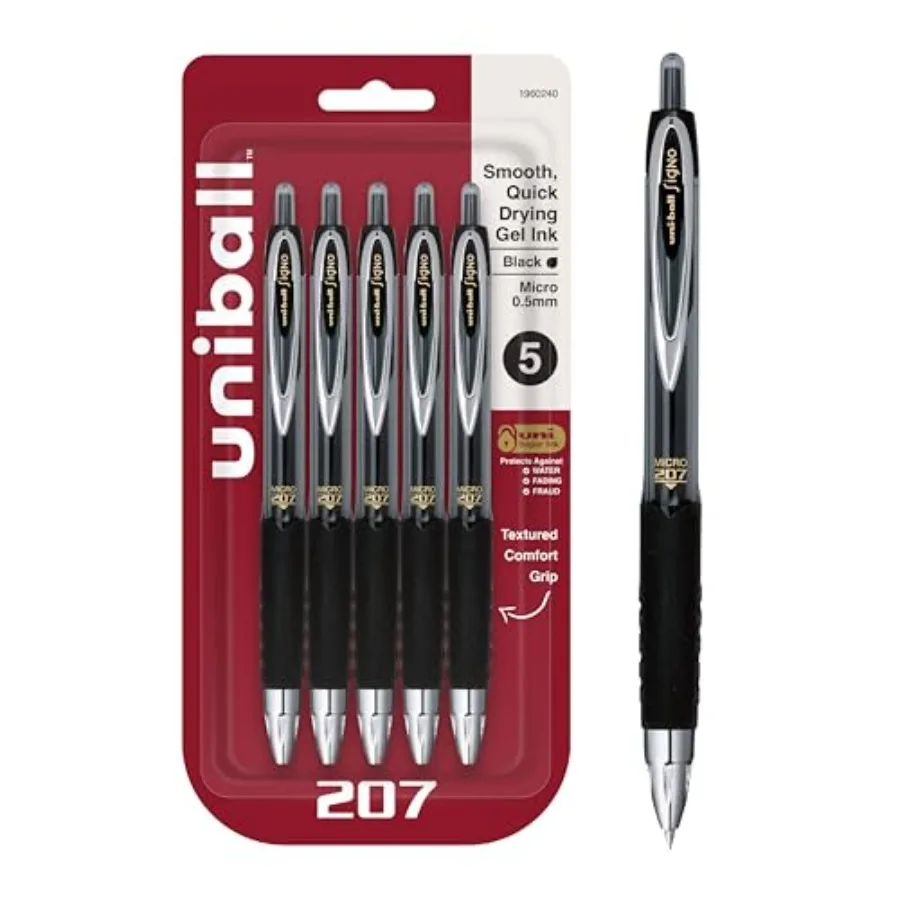 Black Retractable Gel Pens 5 Pack, 207 Signo Click With Fine Points 0.5mm - Fraud Proof for Office, Nursing, Business, School,
Black Retractable Gel Pens 5 Pack, 207 Signo Click With Fine Points 0.5mm - Fraud Proof for Office, Nursing, Business, School,