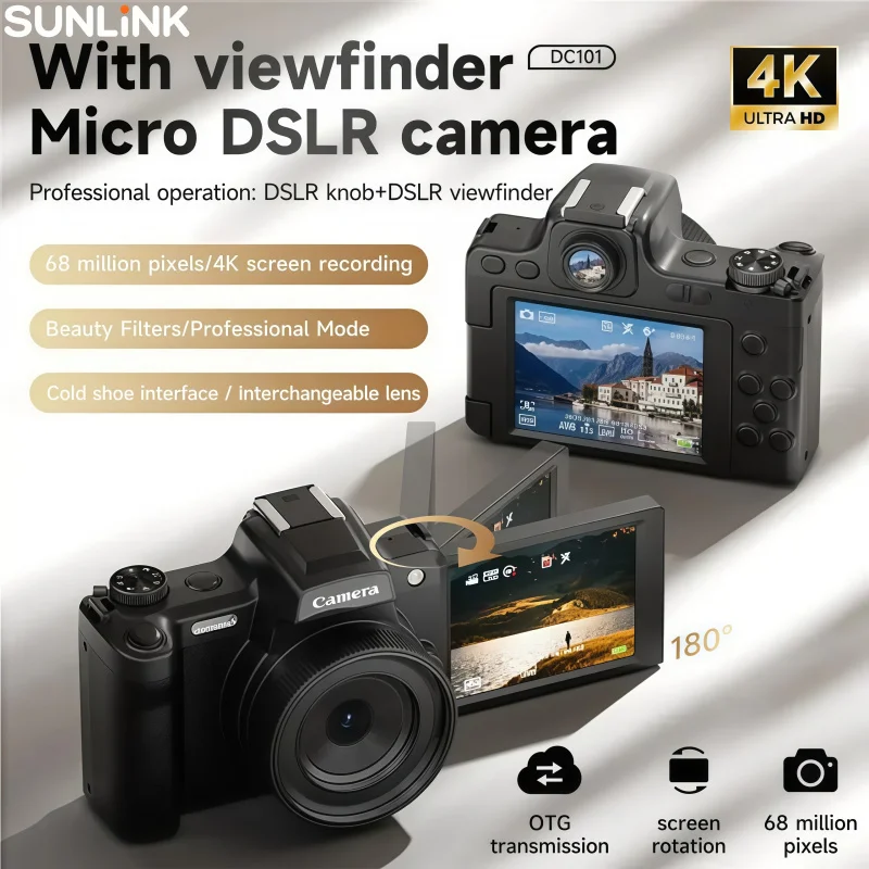 1pc 4K HD Digital Camera 68MP Micro DSLR Camera with Viewfinder 180° Flip Screen Vlog Camera with Cold Shoe OTG for Photography
1pc 4K HD Digital Camera 68MP Micro DSLR Camera with Viewfinder 180° Flip Screen Vlog Camera with Cold Shoe OTG for Photography