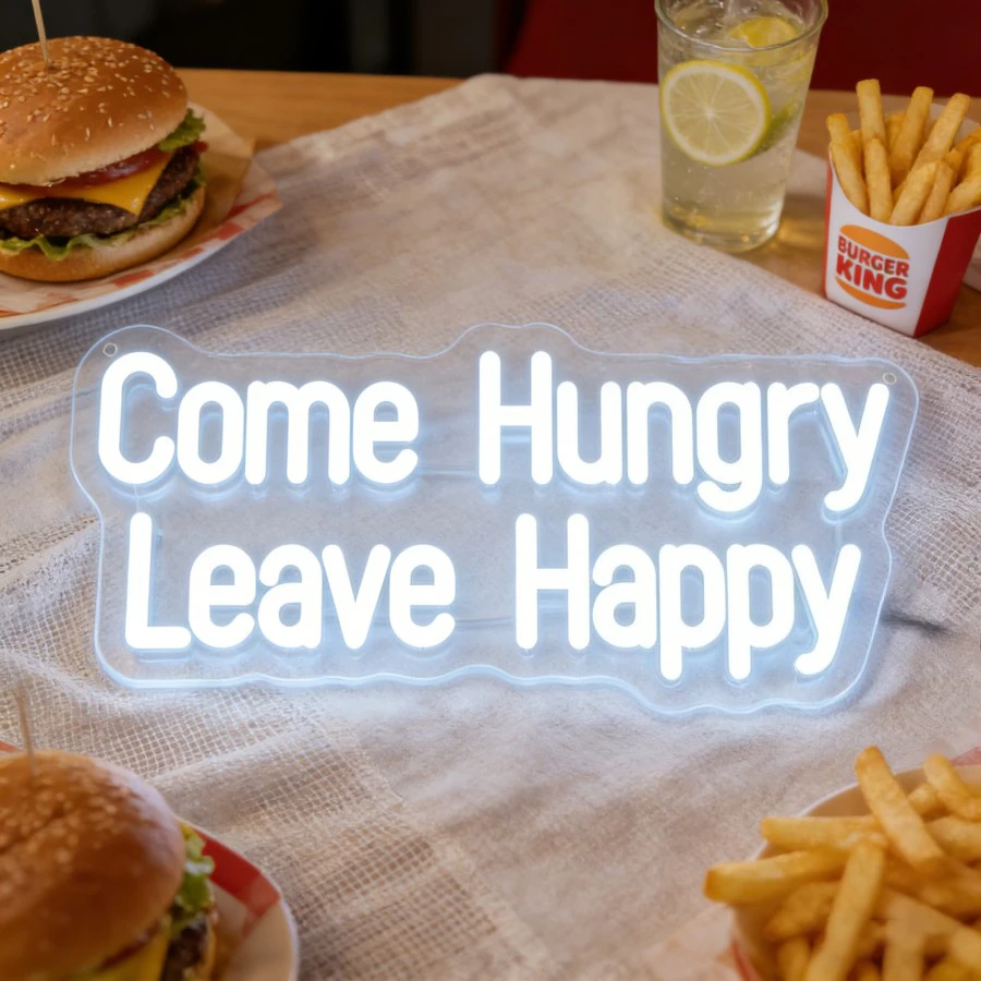 Come Hungry Leave Happy Neon Sign LED Neon Light USB Dimmable Wall Decor for Restaurant Kitchen Diner Cafe Bar Fast Food Shop
Come Hungry Leave Happy Neon Sign LED Neon Light USB Dimmable Wall Decor for Restaurant Kitchen Diner Cafe Bar Fast Food Shop