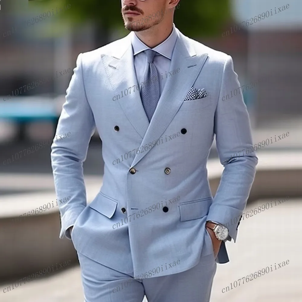 New Male Formal Occasion Sky Blue Men Suit Groom Groomsman Wedding Party Prom Business Tuxedos 2 Piece Set Blazer Pants
New Male Formal Occasion Sky Blue Men Suit Groom Groomsman Wedding Party Prom Business Tuxedos 2 Piece Set Blazer Pants
