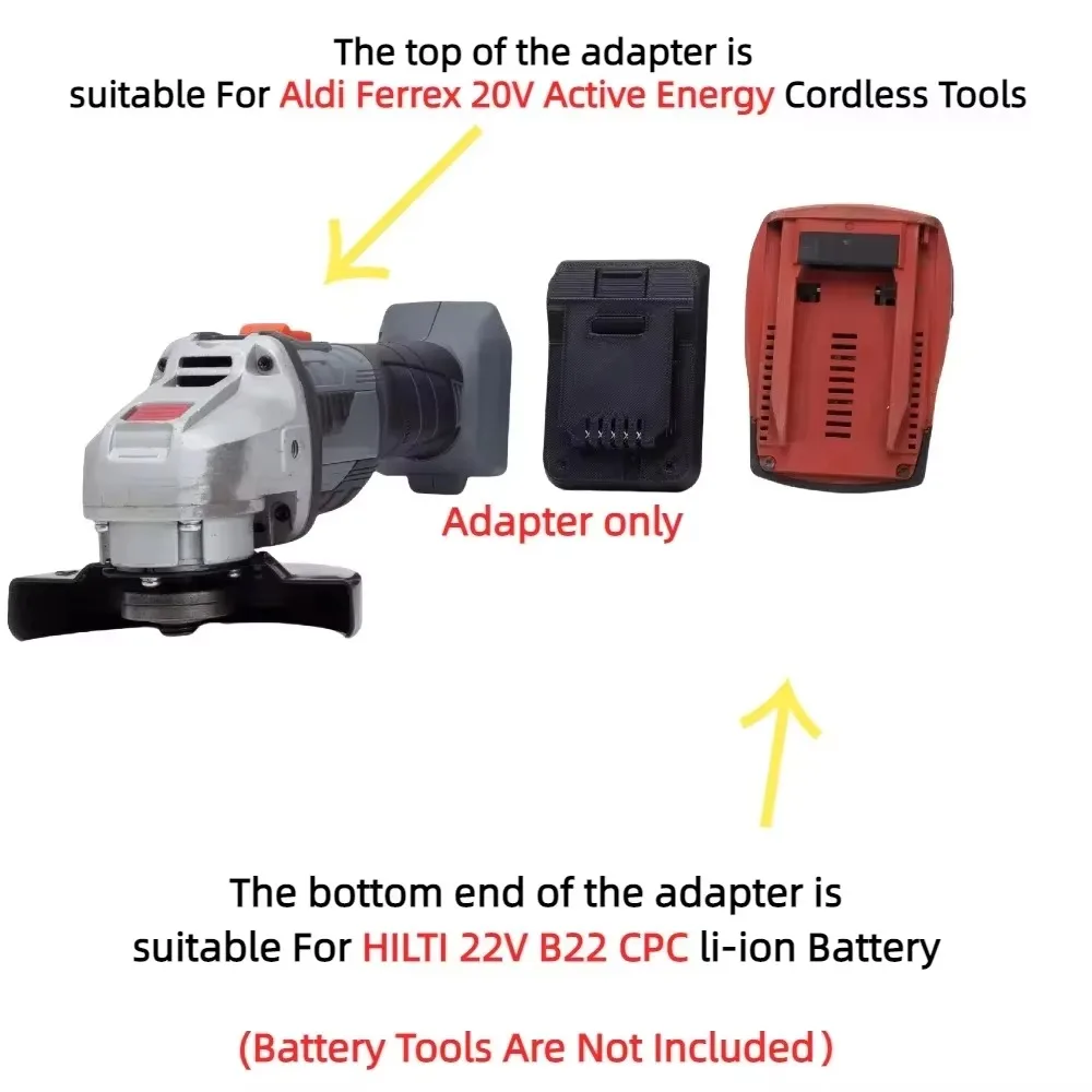 Battery Adapter Converter for Hilti 22V(B22) CPC Li-ion Battery TO Aldi Ferrex 20V Active Energy Tools(Only Adapter)
Battery Adapter Converter for Hilti 22V(B22) CPC Li-ion Battery TO Aldi Ferrex 20V Active Energy Tools(Only Adapter)