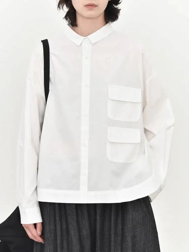 Pockets Women White Back Button Big Size Blouse New Lapel Long Sleeve Shirt Fashion Spring Autumn 2026 BTKE
Pockets Women White Back Button Big Size Blouse New Lapel Long Sleeve Shirt Fashion Spring Autumn 2026 BTKE