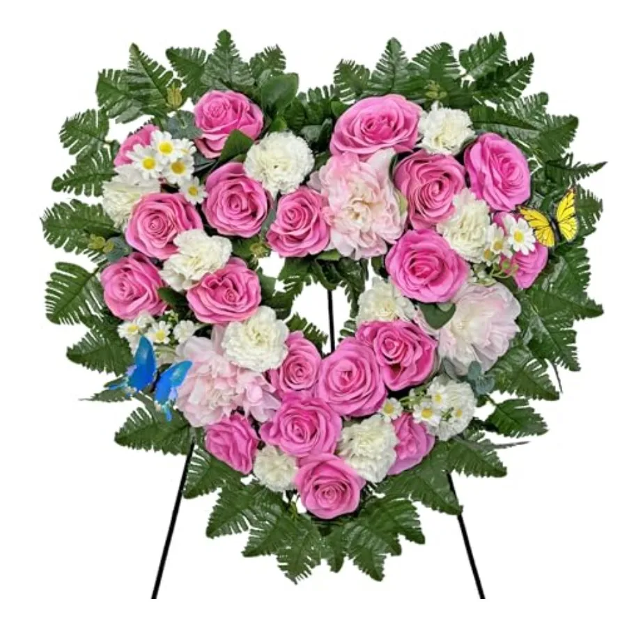 Cemetery Flower Wreaths for Grave Decorations- Elegant Remembrance Standing HeartMemorial Floral with Easel Stand Pink Hibiscus
Cemetery Flower Wreaths for Grave Decorations- Elegant Remembrance Standing HeartMemorial Floral with Easel Stand Pink Hibiscus