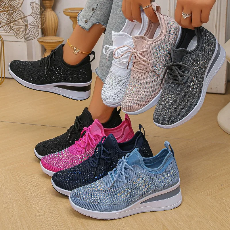 Women's Shiny Rhinestone Wedge Sneakers Breathable Non Slip Walking Shoes Woman Plus Size Fashion Thick Sole White Sneakers
Women's Shiny Rhinestone Wedge Sneakers Breathable Non Slip Walking Shoes Woman Plus Size Fashion Thick Sole White Sneakers
