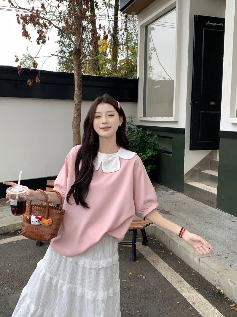 Korean Style Sweet Lace Petal Collar Women's Shirt Summer 2026 New Design Loose Slimming Top Fashionable Short Sleeve
Korean Style Sweet Lace Petal Collar Women's Shirt Summer 2026 New Design Loose Slimming Top Fashionable Short Sleeve
