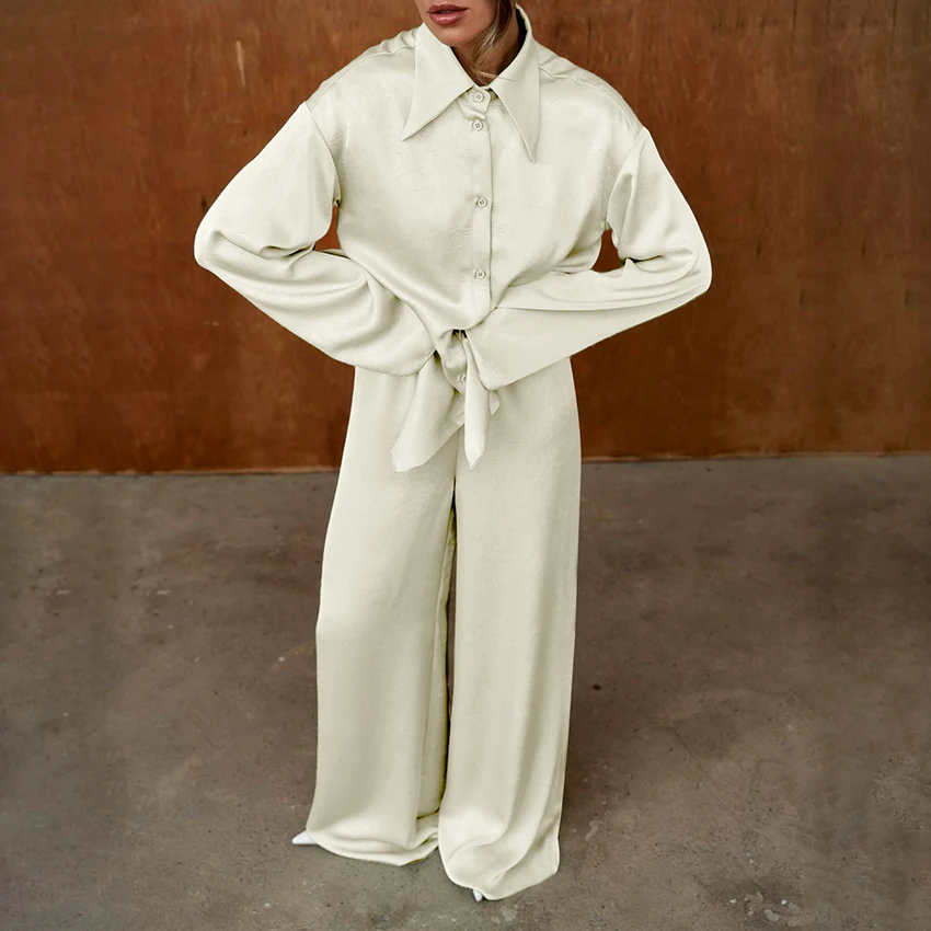 Linad Casual Apricot Full Opening Lapel Long Sleeve Blouse Outfits Autumn Simple Style 2 Piece Set Elastic Waist Pants Suit 2025
Linad Casual Apricot Full Opening Lapel Long Sleeve Blouse Outfits Autumn Simple Style 2 Piece Set Elastic Waist Pants Suit 2025