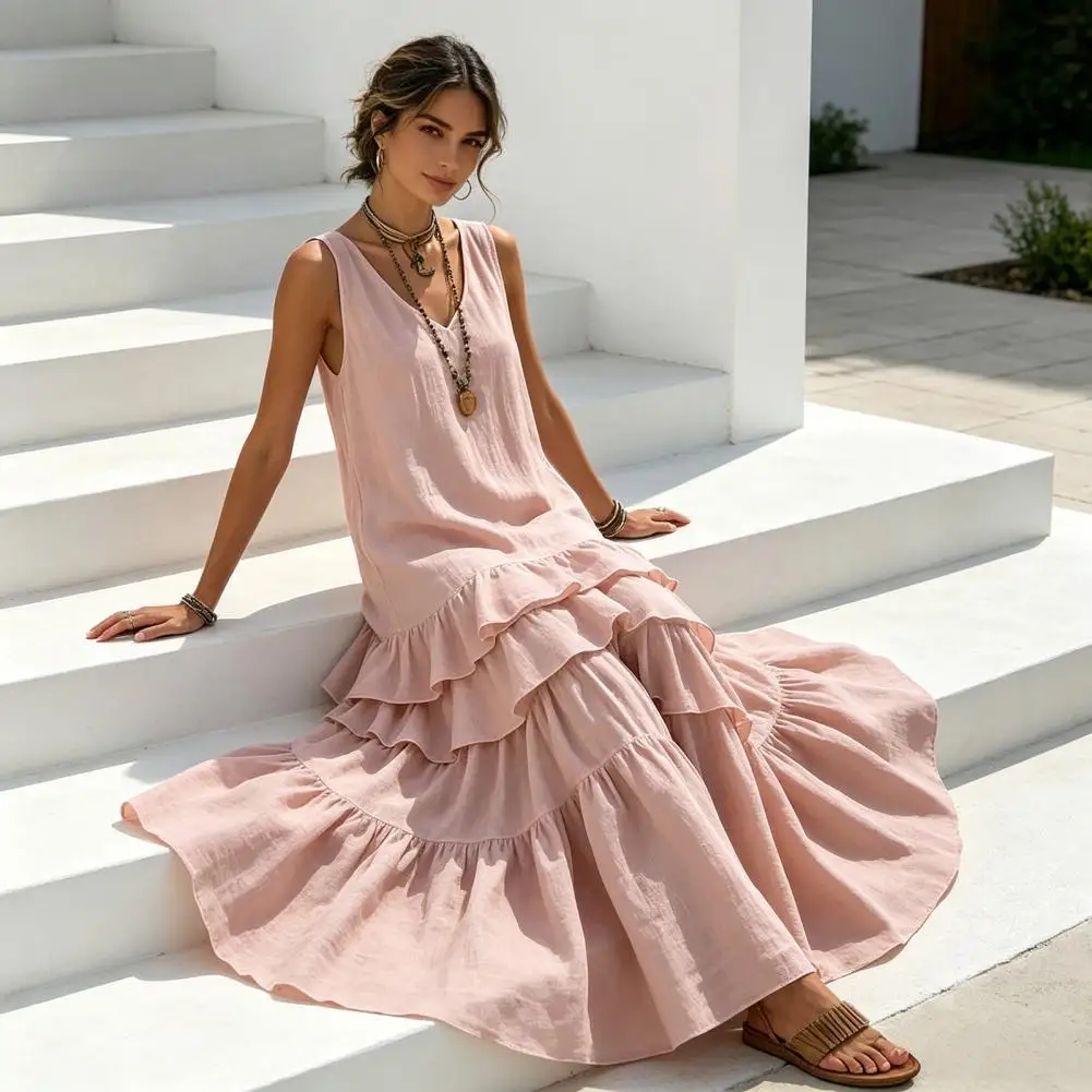 Women's Sleeveless Summer Long Tank Dress Boho Layered Ruffle Maxi Dresses V-Neck Loose Oversized Vacation Solid Casual Daily Dr
Women's Sleeveless Summer Long Tank Dress Boho Layered Ruffle Maxi Dresses V-Neck Loose Oversized Vacation Solid Casual Daily Dr