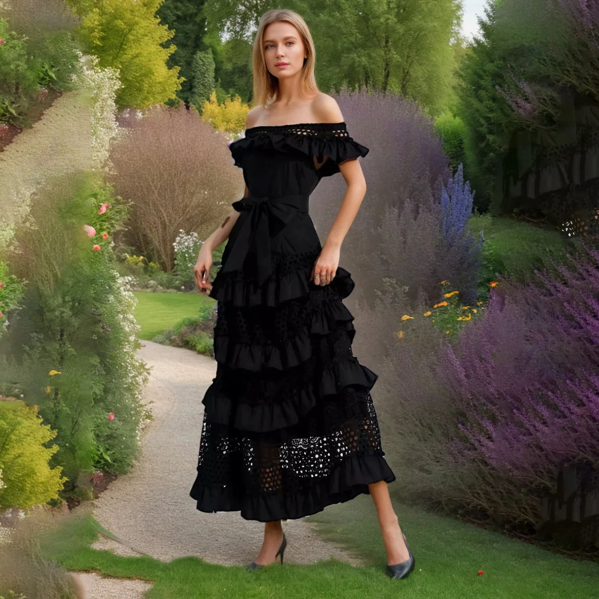 One-word shoulder backless tube top dress fashionable hipster splicing lace waist long dress simple luxury temperament elegant h
One-word shoulder backless tube top dress fashionable hipster splicing lace waist long dress simple luxury temperament elegant h