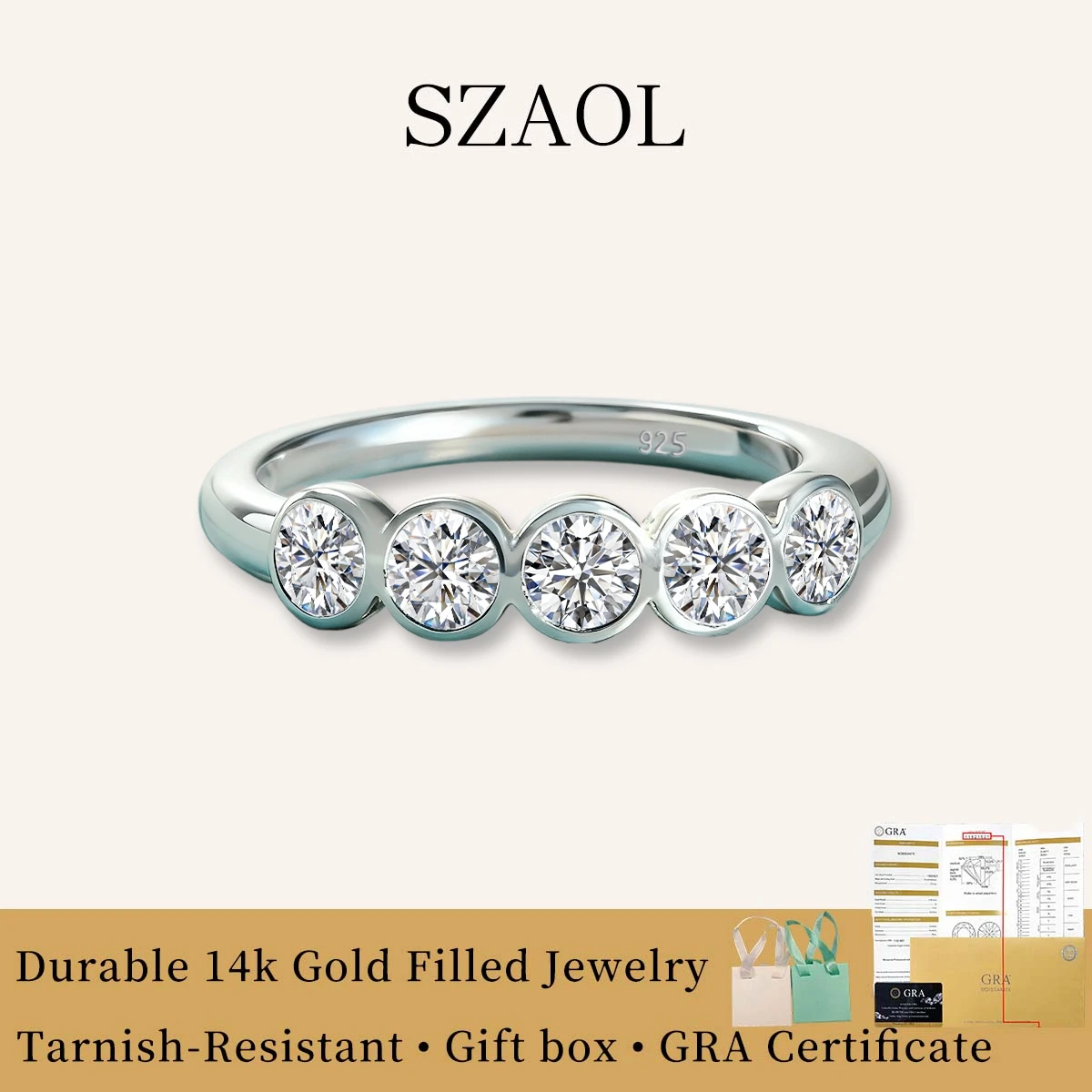 Classic Five Stone D VVS 0.1ct/0.2ct Round Bezel Moissanite Bubbles Rings Certified 14K Gold Filled Women's Wedding Ring Jewelry
Classic Five Stone D VVS 0.1ct/0.2ct Round Bezel Moissanite Bubbles Rings Certified 14K Gold Filled Women's Wedding Ring Jewelry