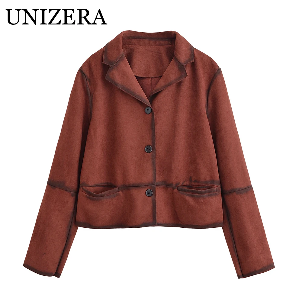 Early autumn new women's fashion temperament contrasting color lapel long sleeved suede leather jacket
Early autumn new women's fashion temperament contrasting color lapel long sleeved suede leather jacket