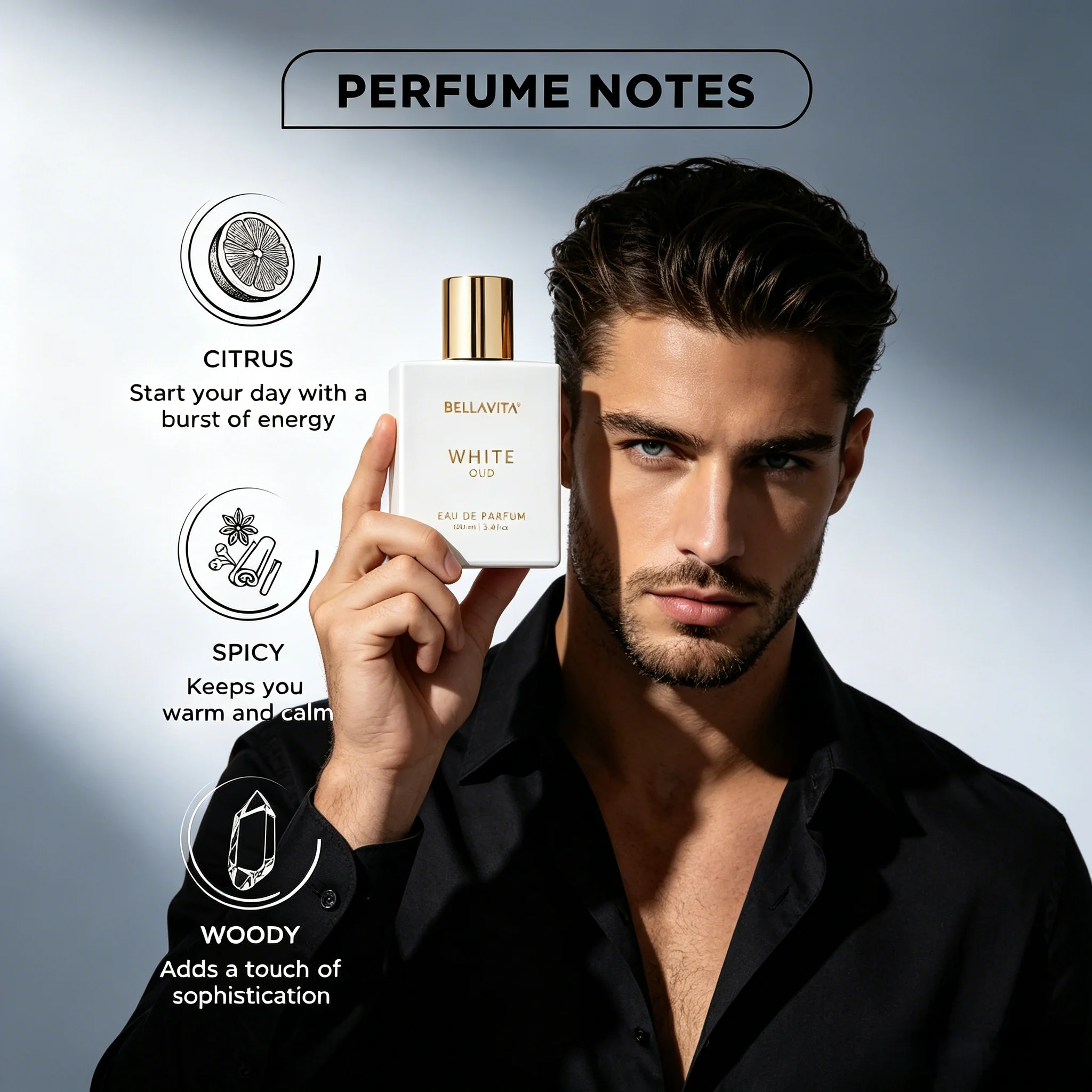 100 ml (3.4 fl.oz.) Perfume for Men and Women Fruity, Artemisia Lemon, Freesia, and Tobacco Notes Long Lasting Unisex Fragrance-Bellavita Luxury White Oud Eau de Parfum
100 ml (3.4 fl.oz.) Perfume for Men and Women Fruity, Artemisia Lemon, Freesia, and Tobacco Notes Long Lasting Unisex Fragrance-Bellavita Luxury White Oud Eau de Parfum