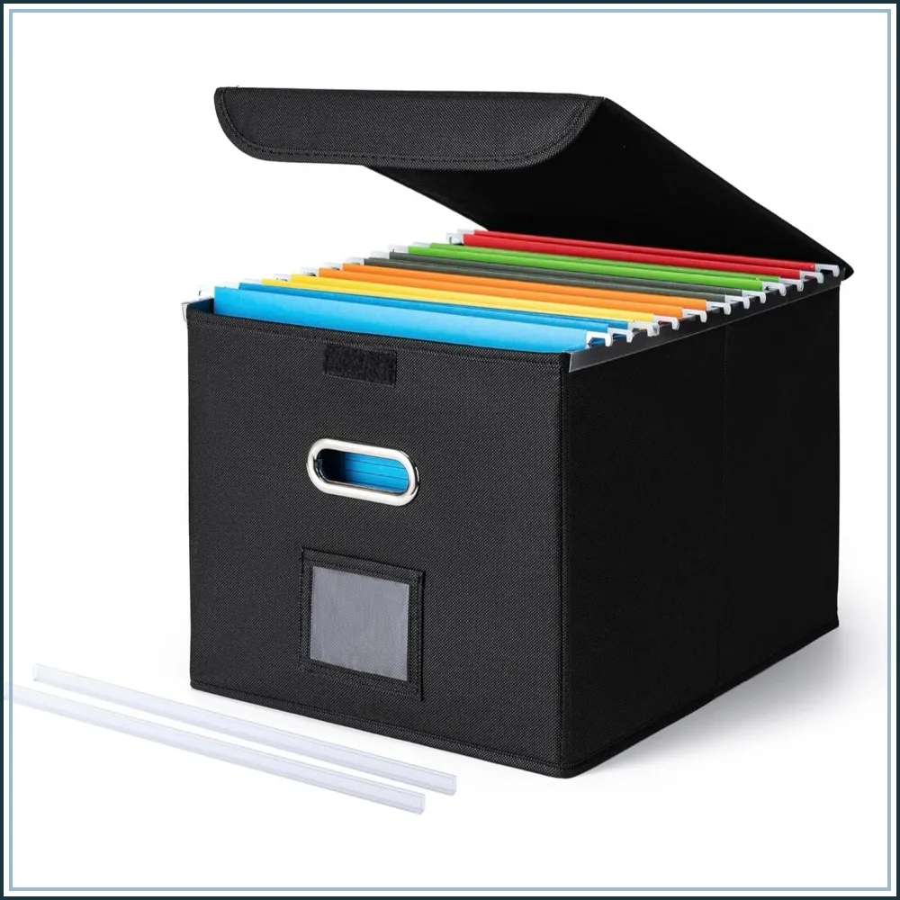 Large Hanging File Organizer Box with Lid, Collapsible Portable Filing Storage for Office/Home, 14.9 x 12.59 x 10.8 inch, Black
Large Hanging File Organizer Box with Lid, Collapsible Portable Filing Storage for Office/Home, 14.9 x 12.59 x 10.8 inch, Black