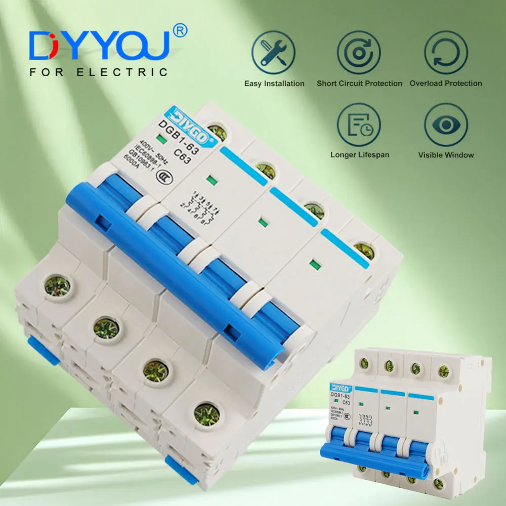 4P Miniature Circuit Breaker DGB1-63 230/400V~50Hz/60Hz AC MCB C Type Household Overload Protector 6/10/16/20/25/32/40/50/63A 
4P Miniature Circuit Breaker DGB1-63 230/400V~50Hz/60Hz AC MCB C Type Household Overload Protector 6/10/16/20/25/32/40/50/63A