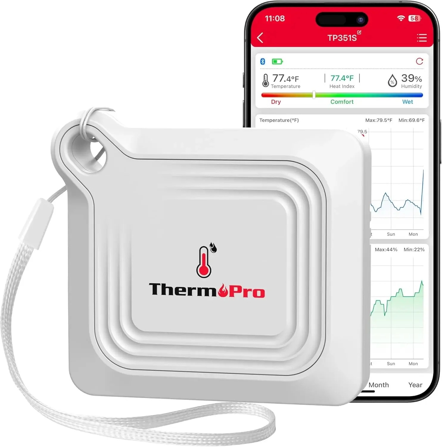 Bluetooth Thermometer Hygrometer With 260FT Range, App Control & 2-Year Data Logging For Home & Office Monitoring
Bluetooth Thermometer Hygrometer With 260FT Range, App Control & 2-Year Data Logging For Home & Office Monitoring