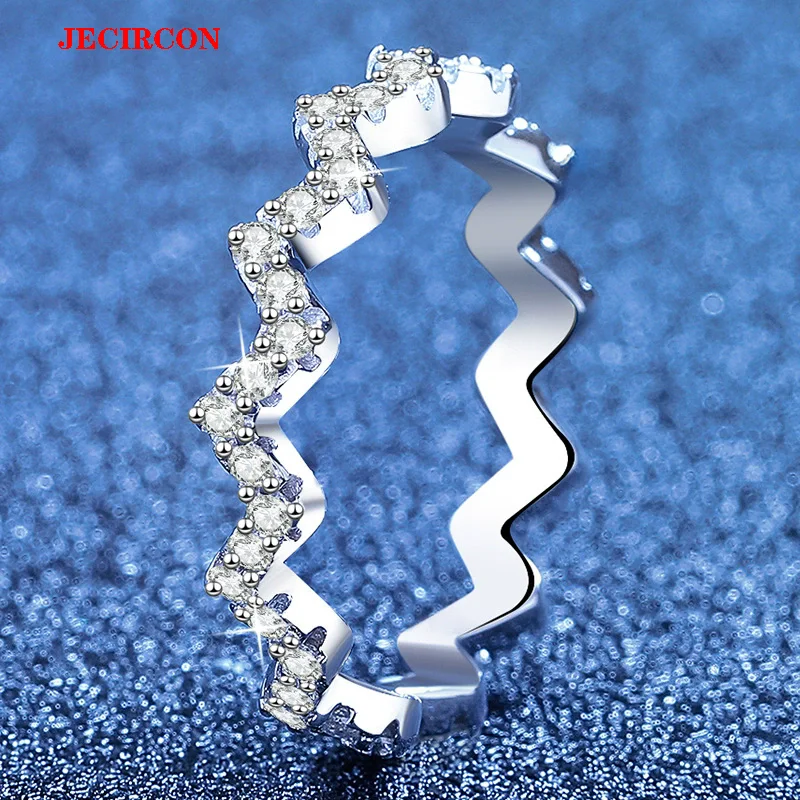 JECIRCON S925 Sterling Silver Wave Shaped Moissanite Ring with GRA, 1.25mm Full Pave Stones, Versatile & Perfect for Stacking
JECIRCON S925 Sterling Silver Wave Shaped Moissanite Ring with GRA, 1.25mm Full Pave Stones, Versatile & Perfect for Stacking