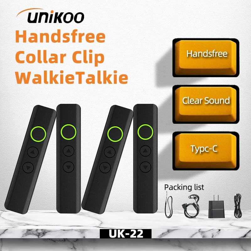 UNIKOO UK22 Mini Walkie Talkies Wireless Set Two Way Radio Portable FM Handsfree Collar Clip Transceiver with Earphone for Cafe
UNIKOO UK22 Mini Walkie Talkies Wireless Set Two Way Radio Portable FM Handsfree Collar Clip Transceiver with Earphone for Cafe