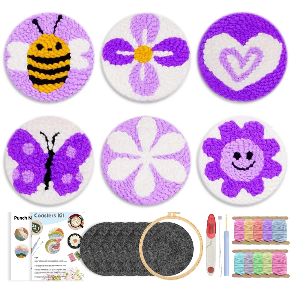 6PCS Butterfly, Bee, Flower Punch Needle Coasters Kit Easy Wool Poke Magic Needle Embroidery Set Making Tufted Mug Rug Pads
6PCS Butterfly, Bee, Flower Punch Needle Coasters Kit Easy Wool Poke Magic Needle Embroidery Set Making Tufted Mug Rug Pads