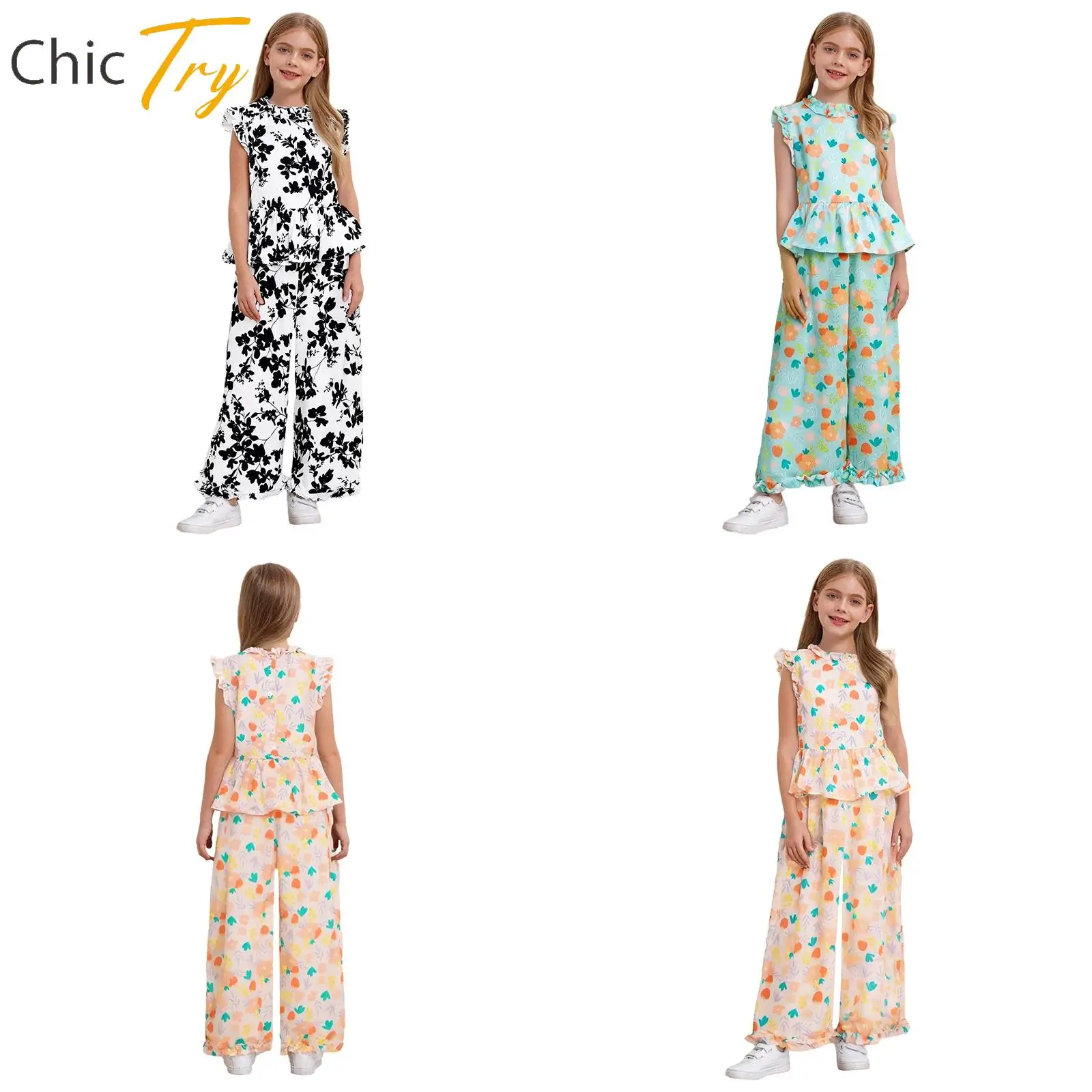 Floral Printed Kids Girls Casual Fashion Outfit Sleeveless Ruffles Peplum Top+Wide-Leg Pants Set Birthday Party Vacation Costume
Floral Printed Kids Girls Casual Fashion Outfit Sleeveless Ruffles Peplum Top+Wide-Leg Pants Set Birthday Party Vacation Costume