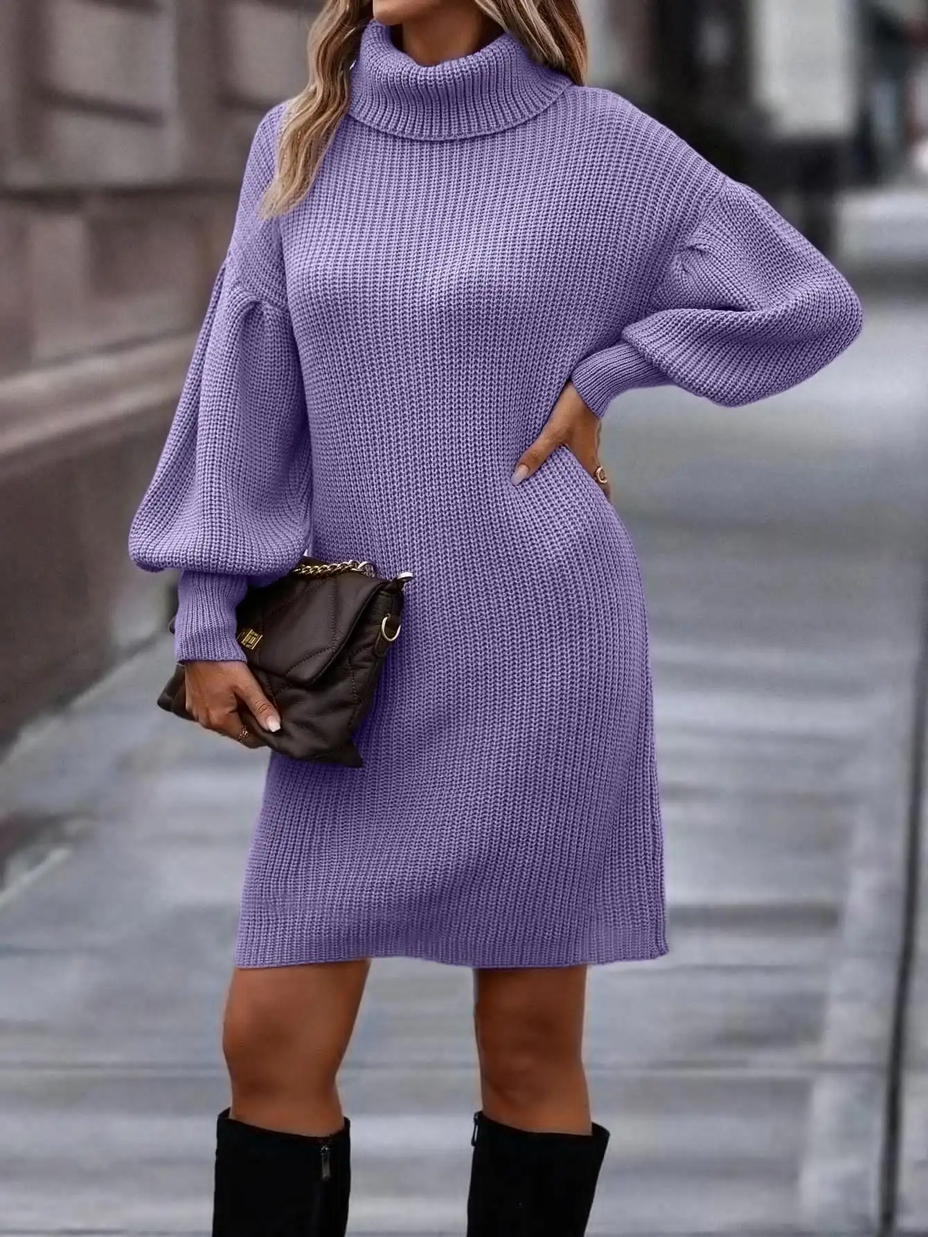 Plus Size Women's Elegant Solid Turtleneck Long Sleeve Knit Sweater Dress, Perfect for Winter
Plus Size Women's Elegant Solid Turtleneck Long Sleeve Knit Sweater Dress, Perfect for Winter