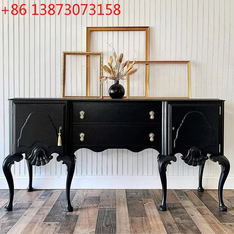 American classical solid wood carving high-end French retro black side cabinet
American classical solid wood carving high-end French retro black side cabinet