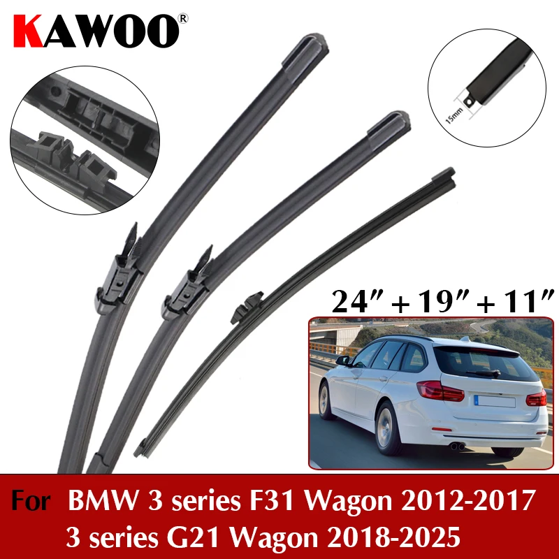 KAWOO Front & Rear Wiper Blades Set 24"+19"+11" For BMW 3 series F31 G21 Wagon Windshield Windscreen Window Car Brushes
KAWOO Front & Rear Wiper Blades Set 24"+19"+11" For BMW 3 series F31 G21 Wagon Windshield Windscreen Window Car Brushes