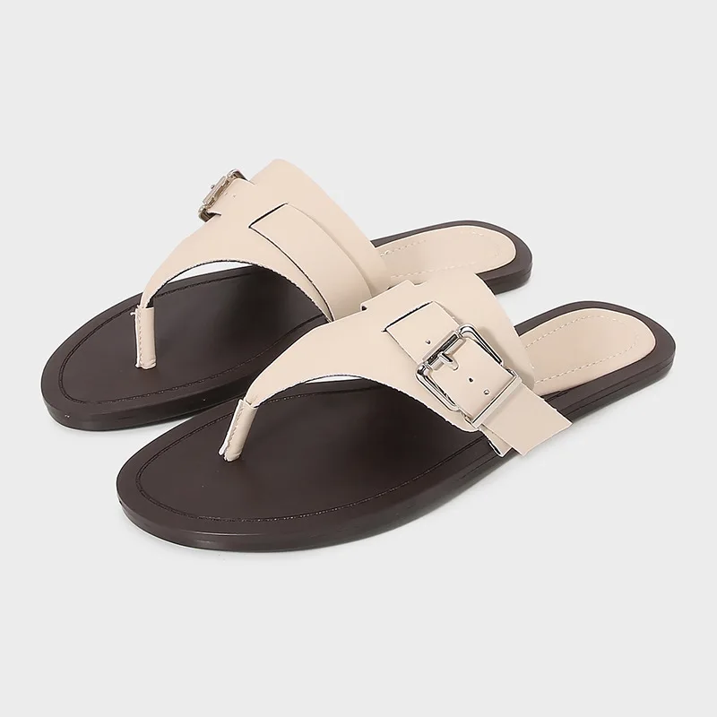 Za2025 summer new women's white buckle-embellished leather thong sandals - flat, beach-ready, and fashionable flip-flops
Za2025 summer new women's white buckle-embellished leather thong sandals - flat, beach-ready, and fashionable flip-flops
