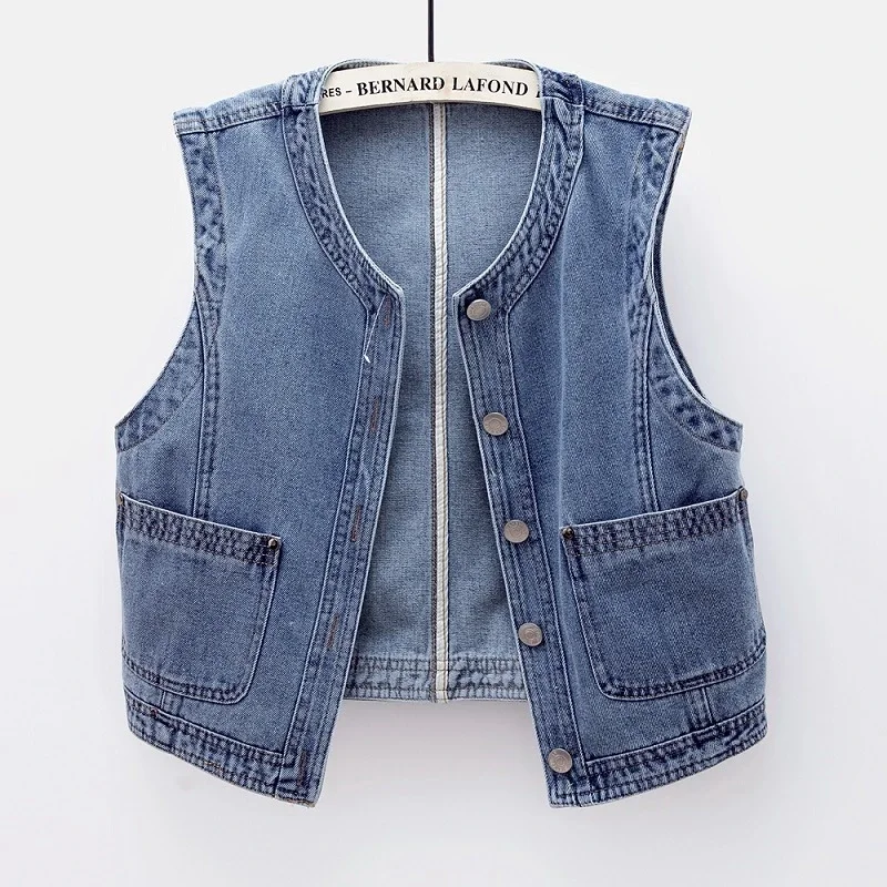 Spring Summer Thin O Neck Big Pocket Denim Vest Women Slim Short Cardigan Cowboy Waistcoat Blue Sleeveless Jeans Jacket Female
Spring Summer Thin O Neck Big Pocket Denim Vest Women Slim Short Cardigan Cowboy Waistcoat Blue Sleeveless Jeans Jacket Female