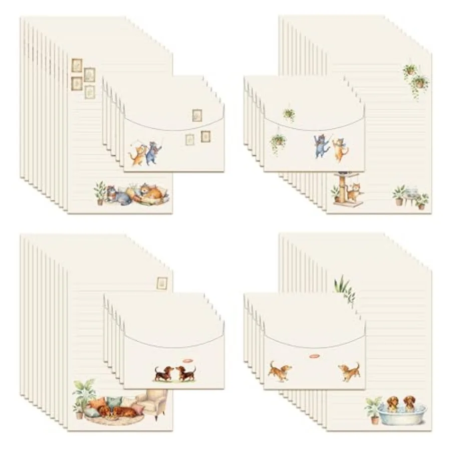 72 Pieces Cute Cat and Dog Writing Paper and Envelopes, Half letter 8.5x5.5 Inch Stationery Set, 48 Lined Sheets and 24 Envelop
72 Pieces Cute Cat and Dog Writing Paper and Envelopes, Half letter 8.5x5.5 Inch Stationery Set, 48 Lined Sheets and 24 Envelop