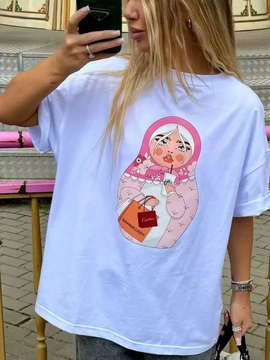 100% Cotton Short Sleeve Loose Cute Funny Cartoon Print Ins T-shirts Women American Aesthetic Casual Summer T-shirts for Women
100% Cotton Short Sleeve Loose Cute Funny Cartoon Print Ins T-shirts Women American Aesthetic Casual Summer T-shirts for Women