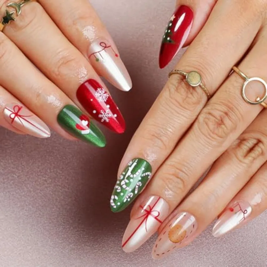 Christmas Medium Press On Nails Almond Fake Nails Snowman Snowflake With Christmas Tree Gloves Design Xmas False Nails Full Cov
Christmas Medium Press On Nails Almond Fake Nails Snowman Snowflake With Christmas Tree Gloves Design Xmas False Nails Full Cov