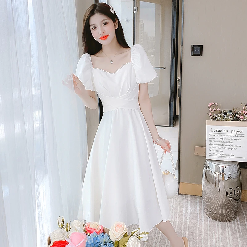 Elegant White Summer Dress Women's Fashion High Waist Slimming Fairylike A-Line Skirt Polyester Fiber Short Sleeve Zipper
Elegant White Summer Dress Women's Fashion High Waist Slimming Fairylike A-Line Skirt Polyester Fiber Short Sleeve Zipper