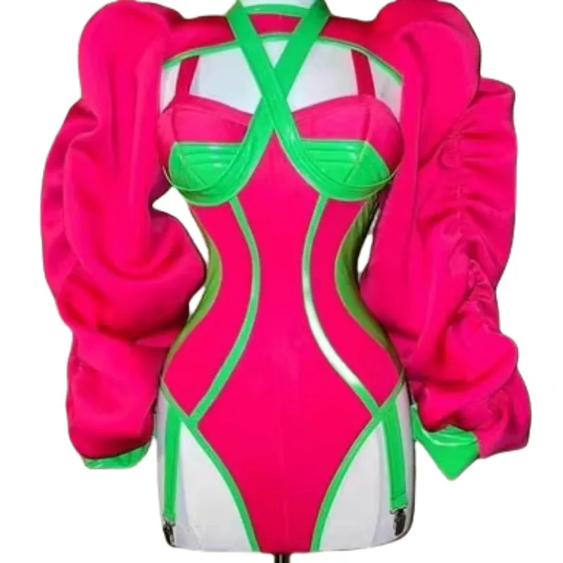 Pink Green Matching Color Bodysuit Exaggerated Bubble Sleeve Tops Nightclub Bar Women Singer Dancer Performance Stage Outfit
Pink Green Matching Color Bodysuit Exaggerated Bubble Sleeve Tops Nightclub Bar Women Singer Dancer Performance Stage Outfit